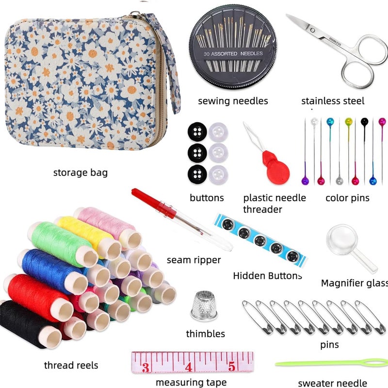 Bobode Daisy Sewing Kit Printing Sewing Kit,Professional Sewing Supplies for Adults, Zipper Sewing Needles Set, 87 PCS Travel Sewing Accessory for Emergency, Home - Image 2